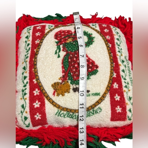 Vintage Holly Hobbie Handmade Christmas Yarn Throw Pillow - Picture 5 of 5